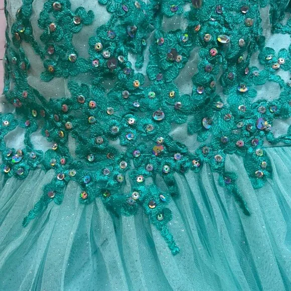 Hanna S Pre- Owned Aqua Mini Party Dress size 8 - Picture 5 of 13